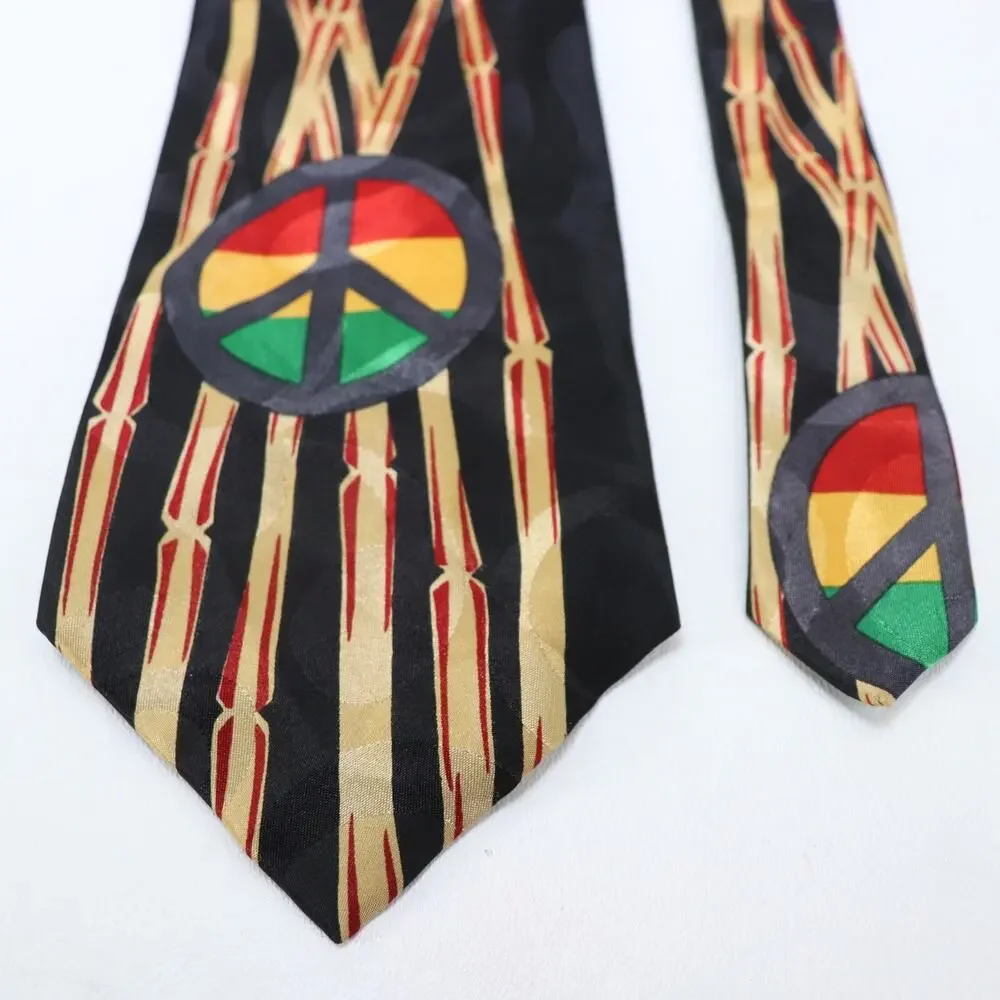 Vintage 14th Street Neckwear Tie Mens 55 in Rasta Colors Peach Sign Bamboo Wide